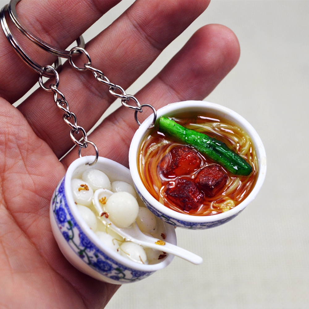 Móc chìa khóa hình tô thức ăn bằng sứ sang trọng