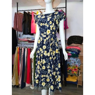 đầm thun hoa ngắn tay xuất xịn