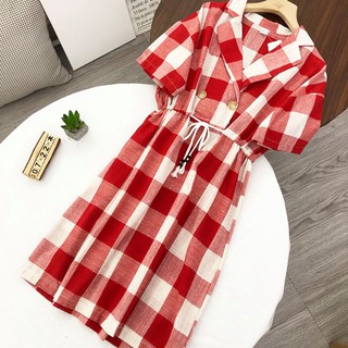 Mindy Dress - Đầm caro cột eo linen