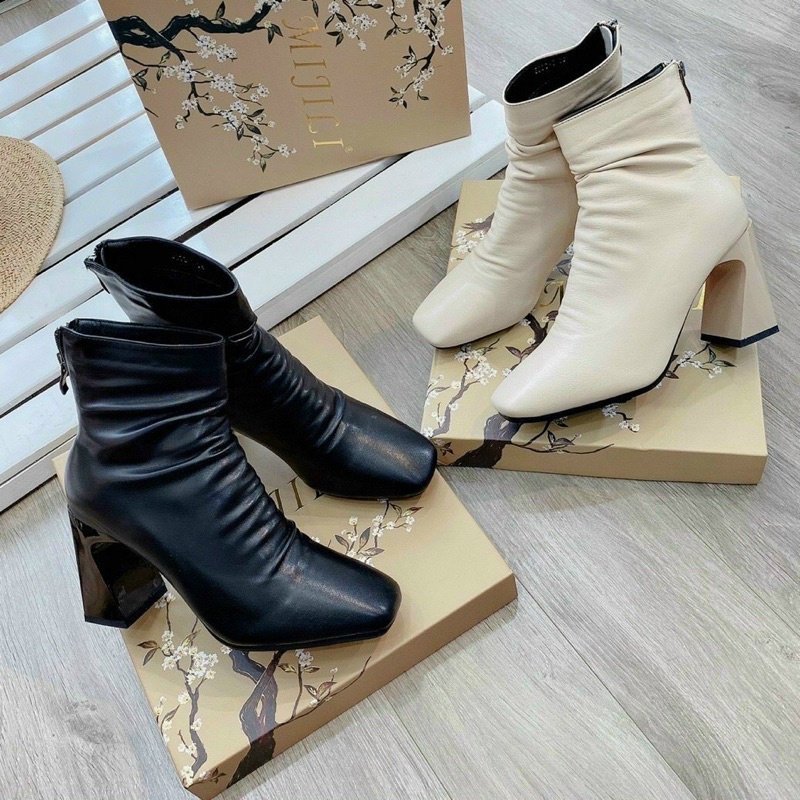 Boot nhăn da lì