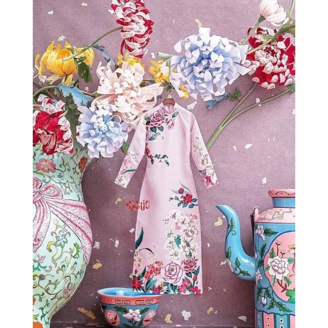 Set áo dài Hà Cúc sz S new giật tag chưa mặc