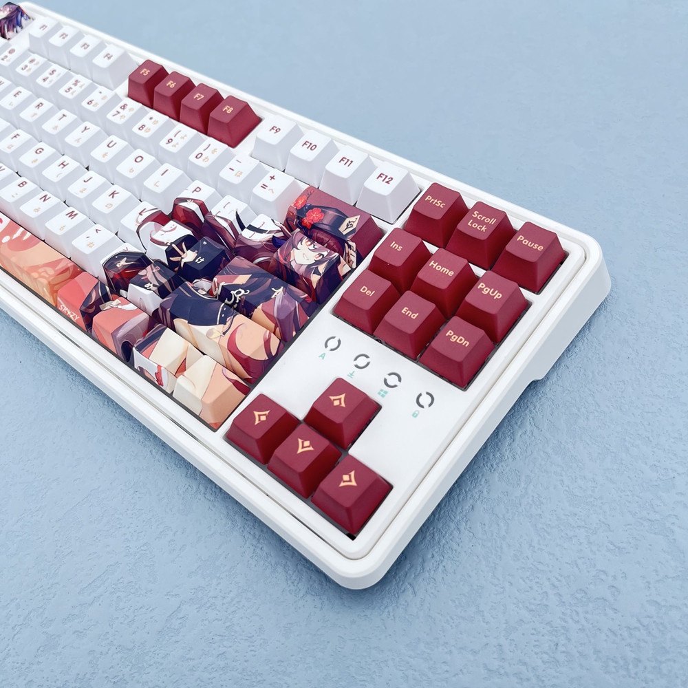 128 phím Genshin Impact Hu Tao Keycap Cherry Profile Anime PBT Dye Sub Bàn phím cơ học Keycaps