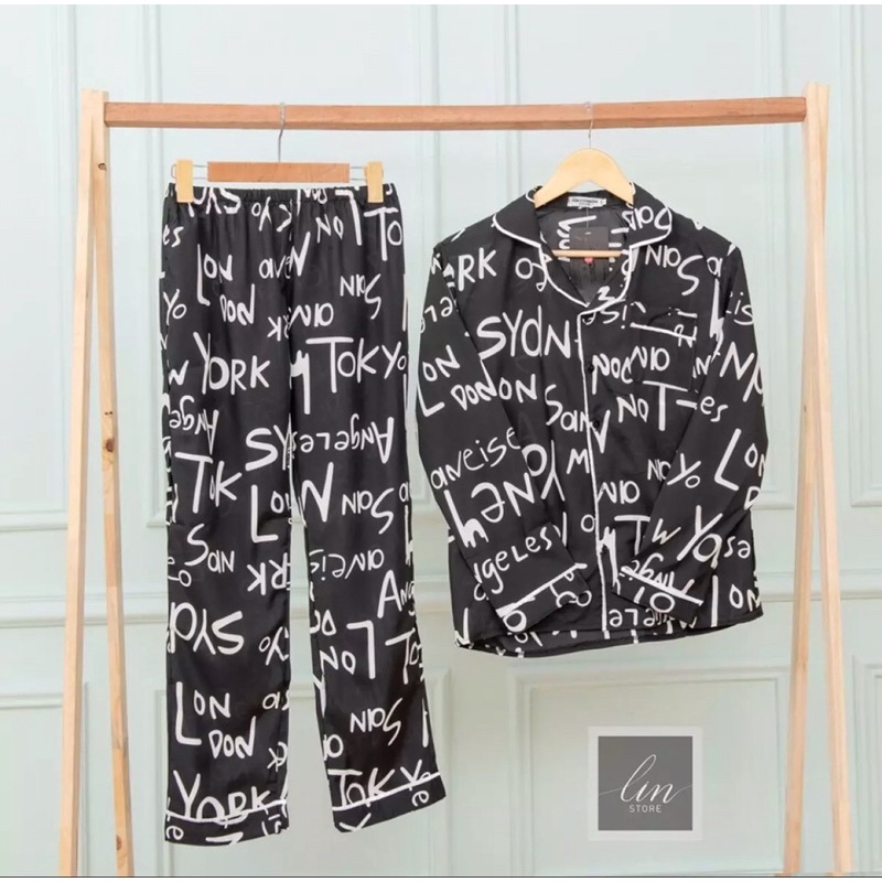 Bộ ngủ nam pijama tay dài hoạ tiết chữ rối đen siêu chất đủ size - Đồ mặc nhà nam siêu chất