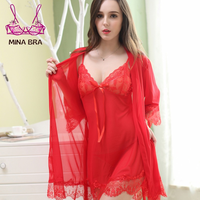 Váy Ngủ Ren Voan Sexy Quyến Rũ Kèm Áo Choàng Thời Trang MINABRA Đầm Ngủ Ngủ 2 Dây, Cổ Khoét Sâu Gợi Cảm KL01 | BigBuy360 - bigbuy360.vn