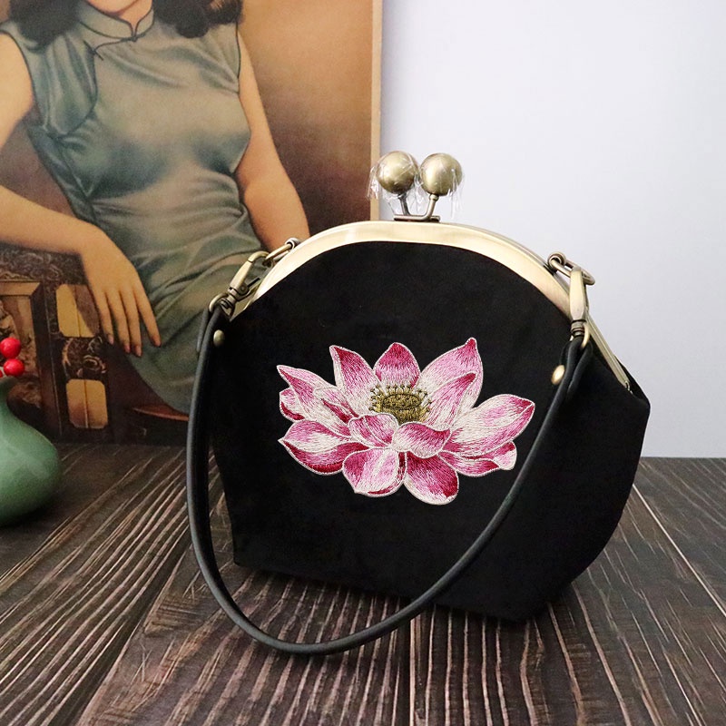 Miếng Vải Vá Quần Áo / Túi Xách Thêu Hình Hoa Sen Phong Cách Trung Hoa Độc Đáo diy