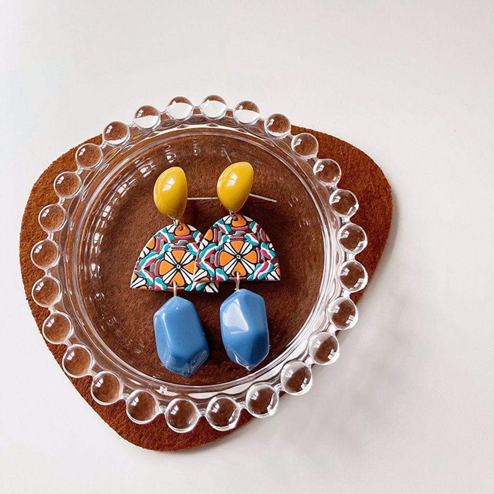 EXPEN Khuyên Tai Kim Loại Đính Đá Nhựa Resin Màu Sắc Tương Phản Phong Cách Retro Dành Cho Nữ