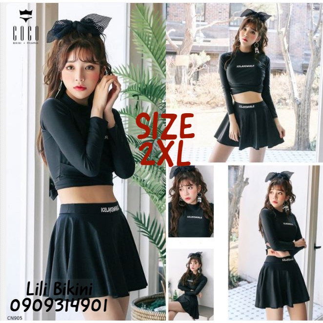 (Có size nhỏ, big size trên 60kg) Đồ bơi, bikini 2 mảnh tay dài chống nắng cột nơ sau, bộ bơi học bơi đi biển