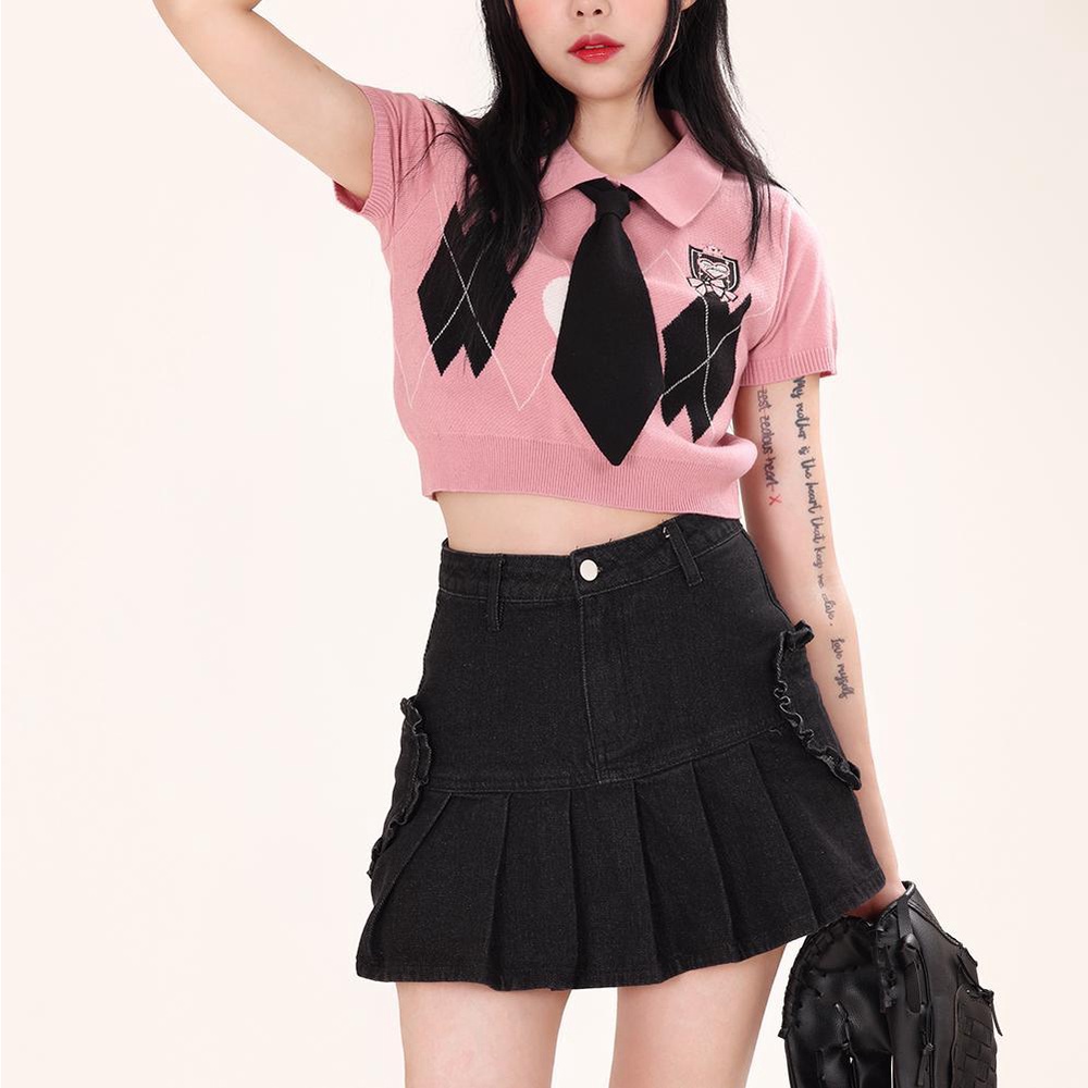 Áo Sweater Tay Ngắn Màu Sắc Tương Phản Phối Nơ Thời Trang Cho Nữ