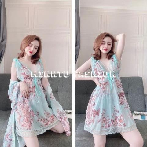 Váy Ngủ Xuyên Thấu Nữ, Set Đồ Ngủ Sexy 3 Món ( Váy Ngủ, Áo Choàng Kèm Quần ) , Đầm Ngủ Mặc Nhà Bigsize Chất Voan Tơ. | BigBuy360 - bigbuy360.vn