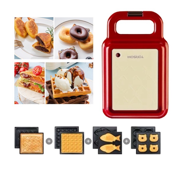 Máy Kẹp Nướng Bánh Mì Sandwich, Làm Bánh Waffle, Bánh Cá Đa Năng 4 IN 1 Chính Hãng TORSOM