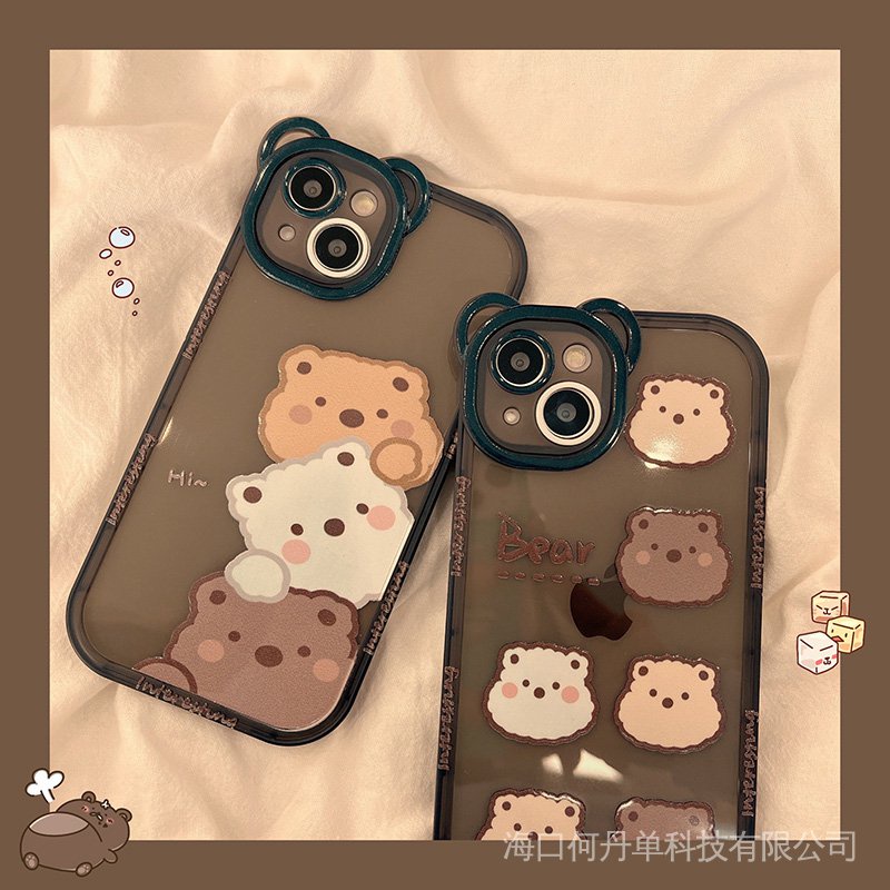 Cute cartoon super cute bear shipped on the same day for iPhone13promax Apple 12 mobile phone case transparent 11 drop-proof x women's xs New xsmax silicone xr protective case for couples all-inclusive soft case for boys RXL4