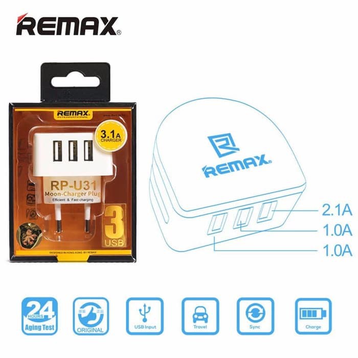 Củ Sạc Remax Moon Series 3 Cổng Usb 3.0a - Rp-u31