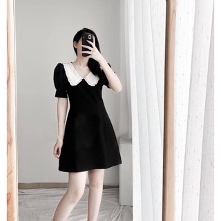 Đầm phối cổ bèo trắng 2 màu (kèm hình thật)