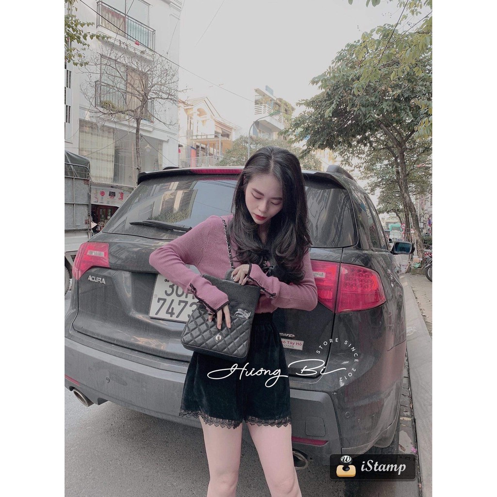 Sét Áo Len Nơ Cài Cổ Xê Mix Quần Sooc Đùi Pha Ren Thời Trang Hot Trend | BigBuy360 - bigbuy360.vn