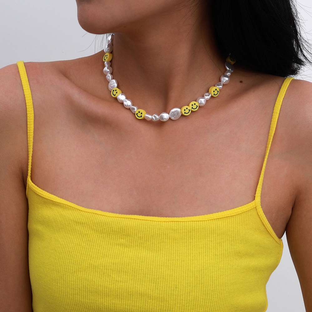 Vòng cổ Choker Mặt Hình Mặt Cười Đính Hạt Ngọc Trai Giả Dễ Thương Phong Cách Hàn Quốc Cho Nữ
