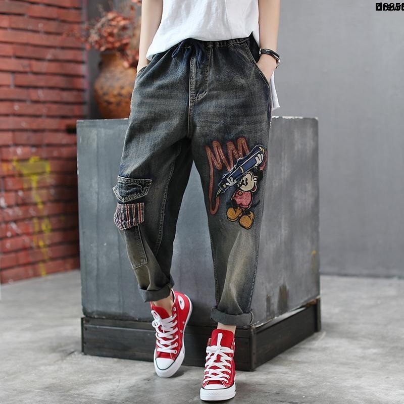 Quần Denim Ống Rộng Thêu Họa Tiết Xinh Xắn Theo Phong Cách Retro Dành Cho Nữ