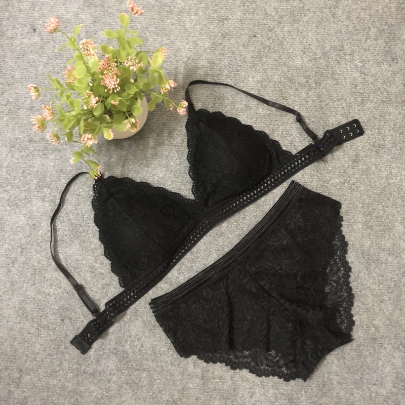 Set Đồ Lót Áo Bralette Quần Lọt Khe Ren Đính Nơ Siêu Xinh Freesize CB006