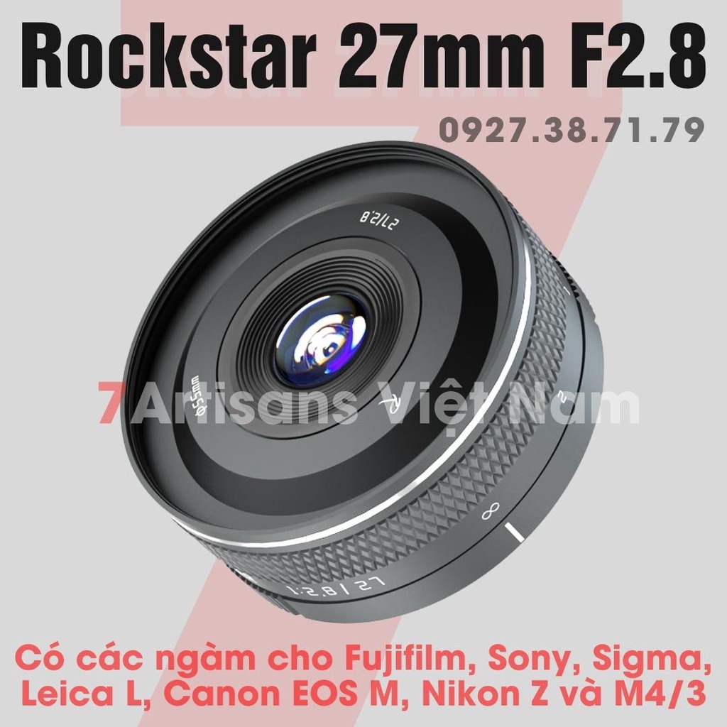 Ống kính Rockstar 27mm F2.8 lens Pencake cho Sony E, Fujifilm, Sigma, Leica TL, Canon EOS-M, M43 và Nikon Z