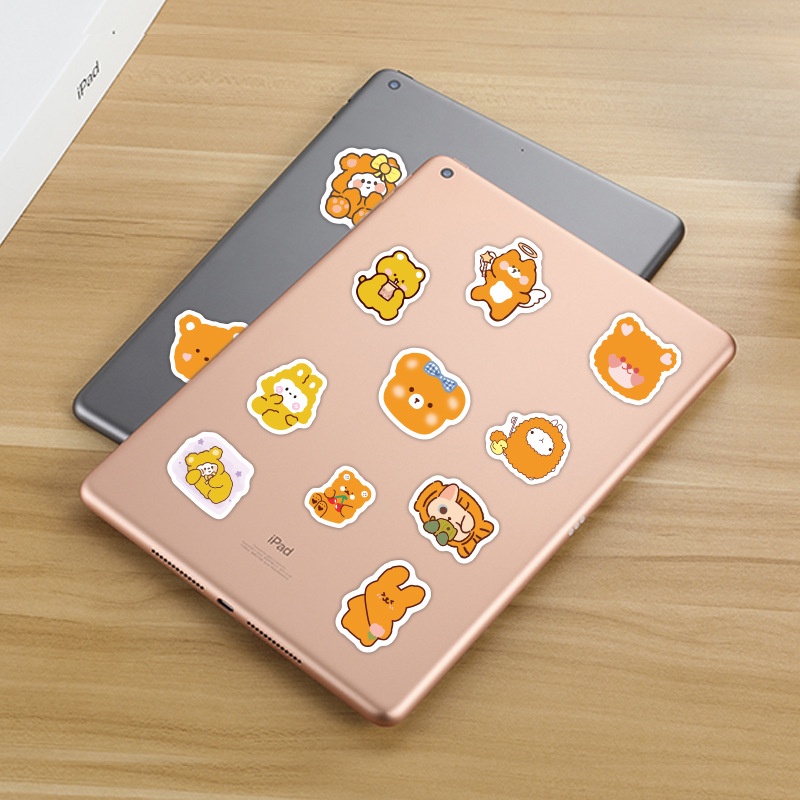 Sticker cute hình gấu màu cam chống nước dán laptop, hình dán mũ bảo hiểm, điện thoại, vali sét 100 hình