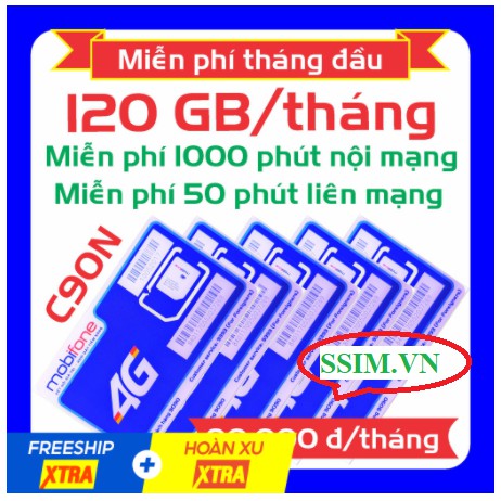 SIM C90N 4G MOBIFONE 120GB DATA + 1000PHUT MOBI + 50P LIÊN MẠNG