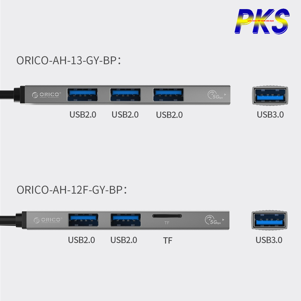 Hub chia cổng ORICO chuyển đổi Type-C sang USB 3.0 / 2.0 và khe đọc thẻ nhớ TF ORICO  AH-12F