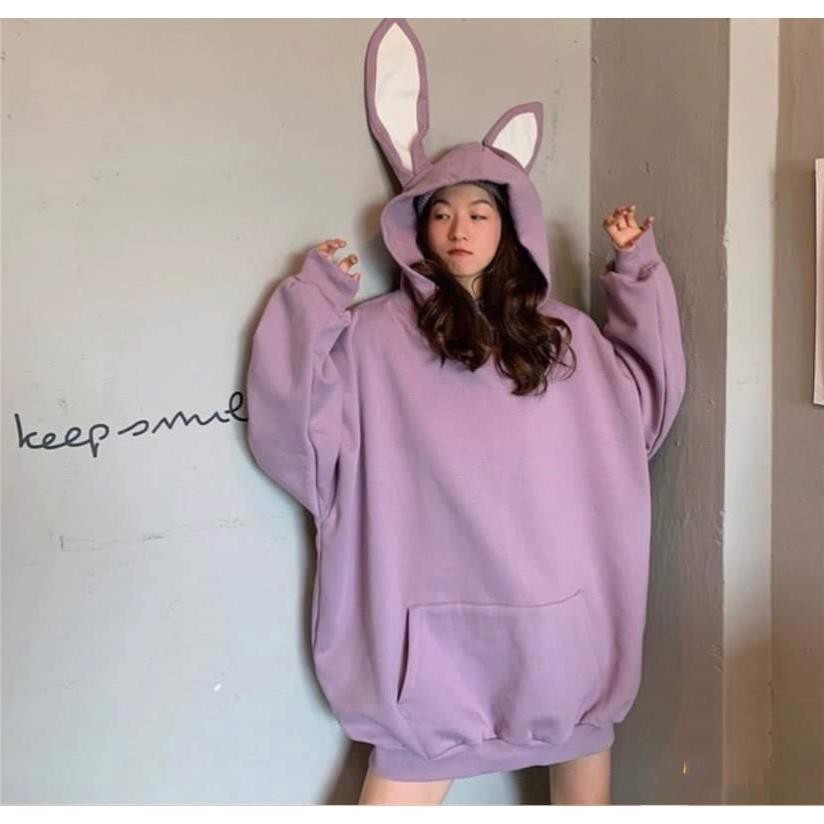 Áo hoodie Freesize tai thỏ Cotton nỉ SG 2 màu cực cute: Trắng - Tím | BigBuy360 - bigbuy360.vn