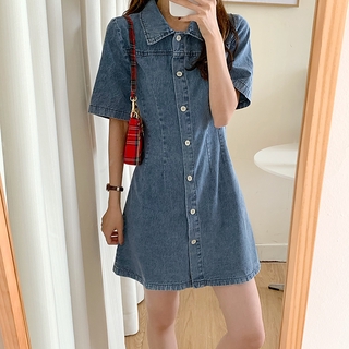 Đầm Denim Tay Ngắn Cổ Tròn Xinh Xắn Thời Trang Cho Nữ 34146