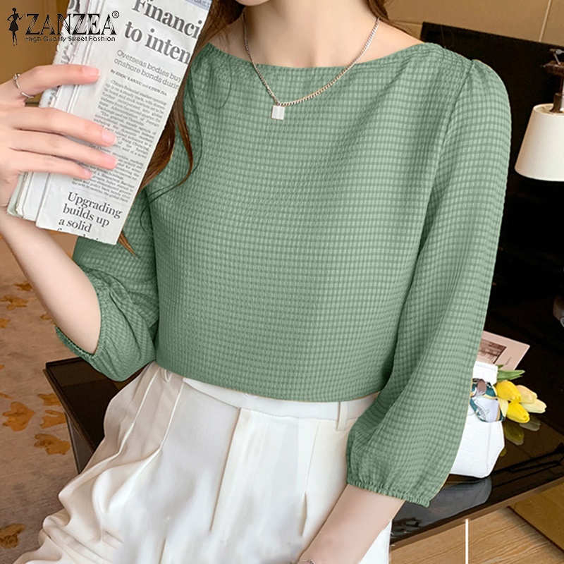 Zanzea Áo Nữ Tay 3 / 4 Họa Tiết Caro Thời Trang