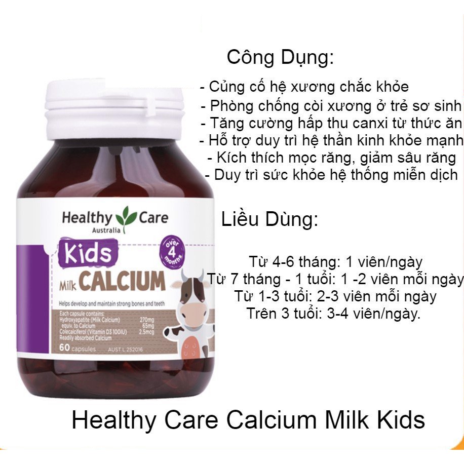 Canxi sữa Milk calcium Healthy care - Milk canxi 60v úc