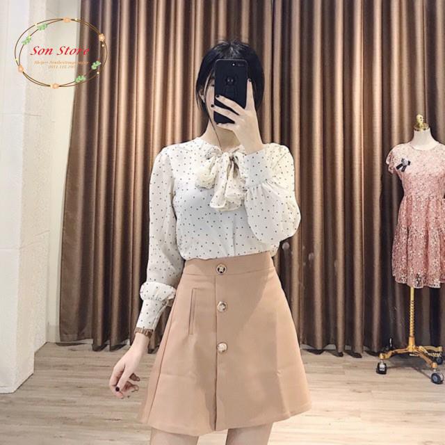 Quần giả váy dáng A ngắn cạp cao ba hàng cúc