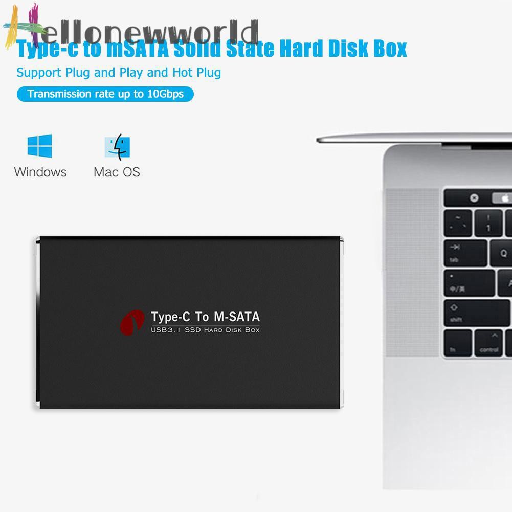Hellonewworld Type C to mSATA Mobile Box Adapter USB 3.1 SSD Solid State Drive Enclosure