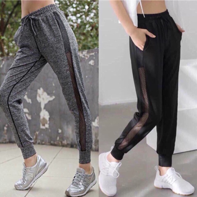 QUẦN JOGGER THỂ THAO NỮ PHỐI LƯỚI CHẤT THUN LẠNH CO GIÃN 4 CHIỀU