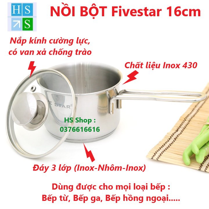 (Bán sỉ) Nồi quấy bột FIVESTAR 16cm (3 đáy) , Nồi nấu cháo dùng đươc bếp từ, Quánh nấu ăn cho bé chống dính dùng đa năng