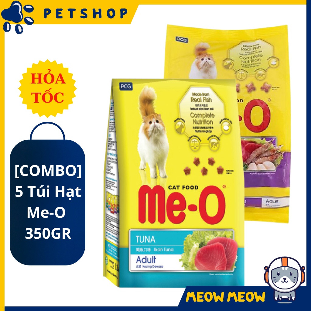 [COMBO 5 Gói siêu tiết kiệm] Hạt cho mèo Me-O | Túi 350Gr | Thức ăn cho mèo trưởng thành xuất sứ Thái Lan.