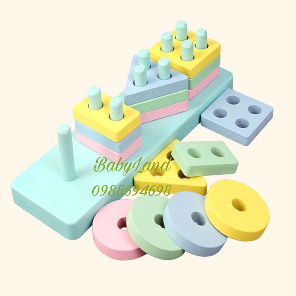 Bộ đồ chơi xếp hình bằng gỗ thả khối Montessori cho bé BABYLAND