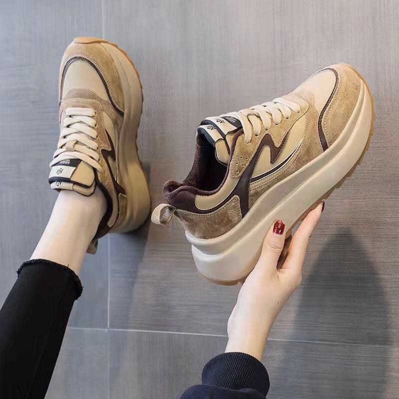 Giày Thể Thao Nữ Độn Đế Cá Tính Giầy Sneaker Tăng Chiều Cao Màu Nâu Đen Chất Liệu Cao Cấp Hot Trend...