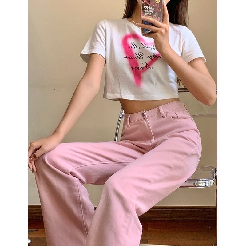 Quần Jeans Hồng Ống Rộng Siêu Cưng