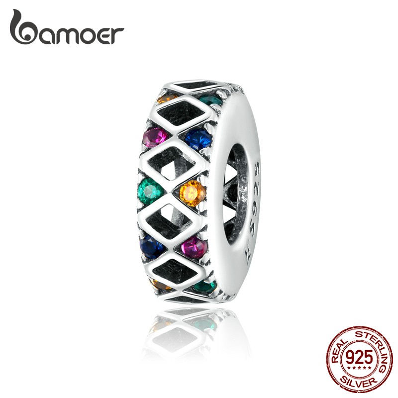 Hạt Charm Bamoer SCC1659 Thiết Kế Đơn Giản NhIều Màu Sắc Bằng Bạc 925 Thật Dùng Cho Vòng Tay Kiểu Rắn