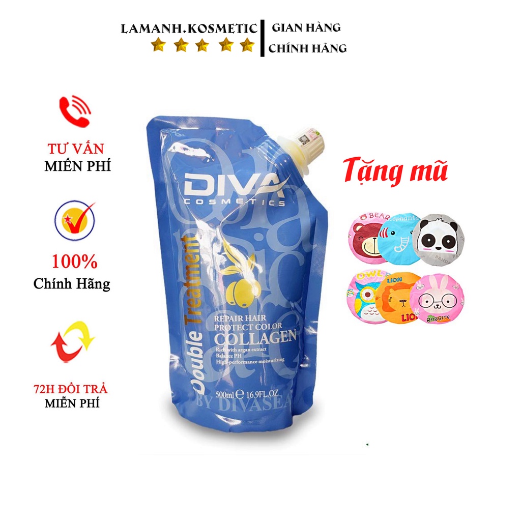 Ủ tóc hấp phục hồi tóc kem hấp hấp tóc COLLAGEN DIVA  dưỡng tóc tại nhà túi 500ml hàng chính hãng