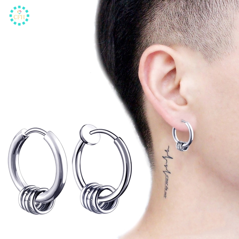 Khuyên tai tròn bằng thép titan thời trang cá tính