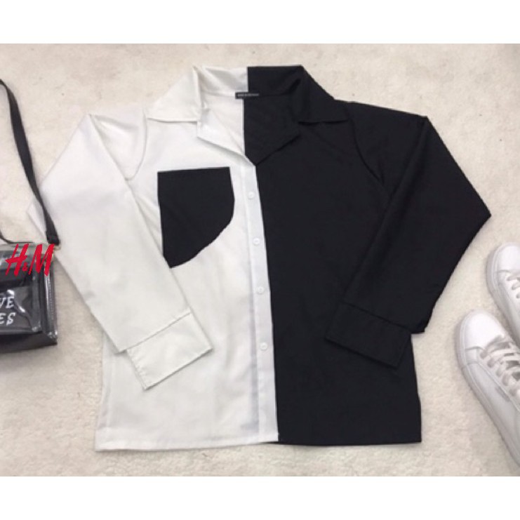 Áo sơ mi phối thân đen trắng (kèm ảnh thật ) | BigBuy360 - bigbuy360.vn