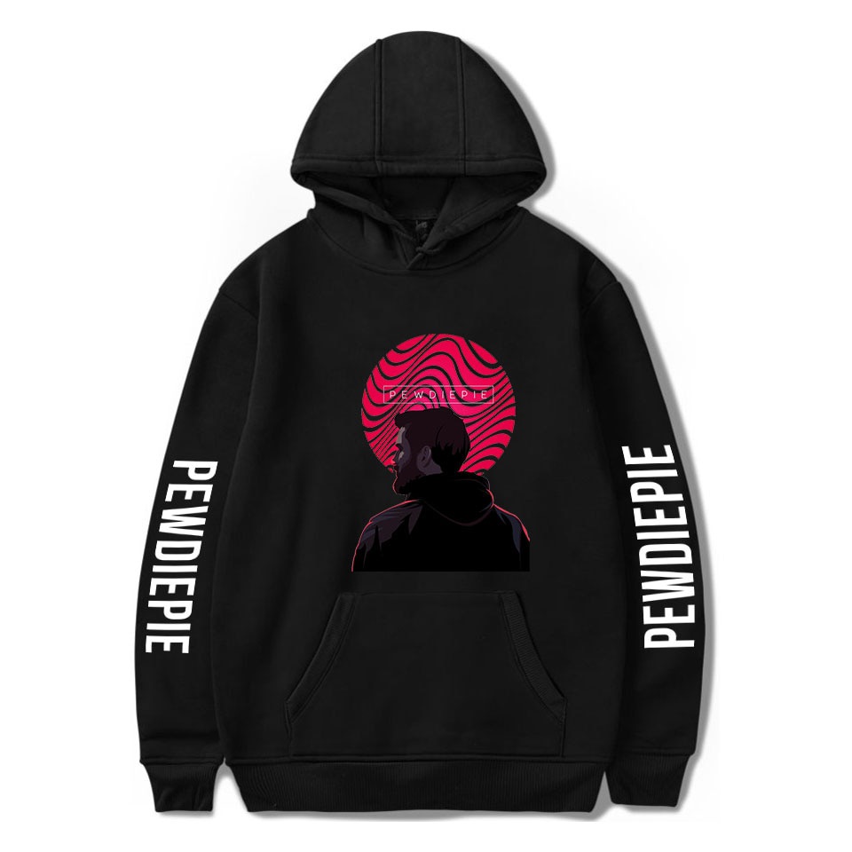 Áo hoodie dáng rộng màu đen in chữ Pewdiepie 2021 thời trang xuân thu cho nam