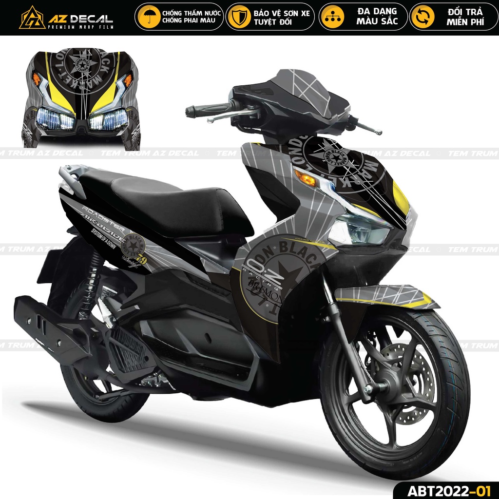 Tem Trùm Xe Airblade 2020 2022 Mẫu Black Market | ABT2022-01 | Decal Cao Cấp Dán Xe AB Đỏ Đen Trắng Xám Xanh