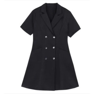 {Thanh lý sz l}Váy cổ vest cúc dọc kép dáng xoè