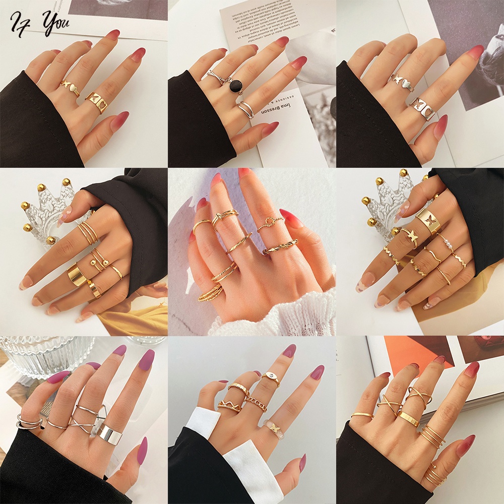 Bộ Nhẫn Mở Hình Trái Tim/ Bươm Bướm/ Màu Vàng/ Bạc Thời Trang Cho Nữ