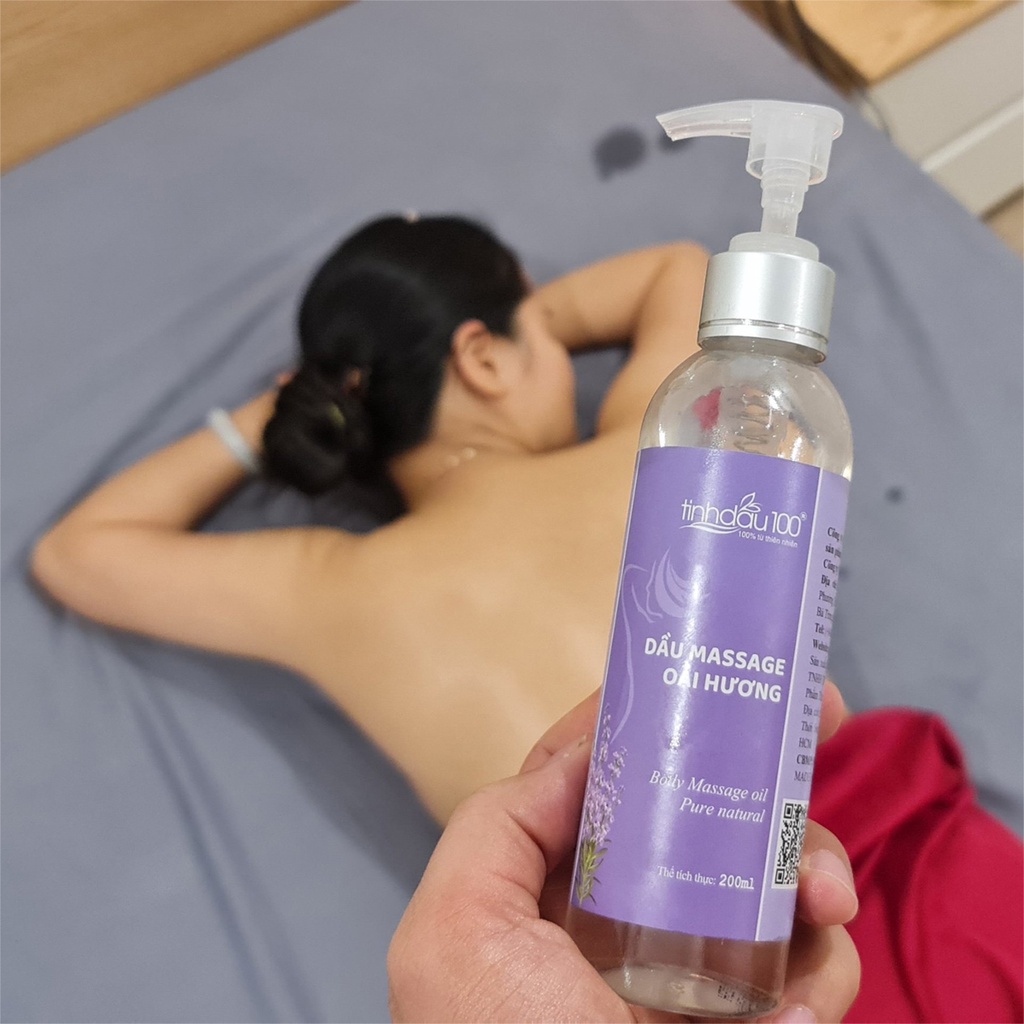 Tinh dầu massage body oải hương Tinh Dầu 100 giảm đau mỏi vai gáy, dầu matxa cơ thể hương lavender dưỡng da chai 200ml