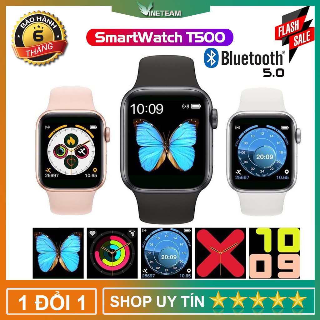 Đồng Hồ Thông Minh smartwatch T500 Seri 5 - Nghe Gọi Trực Tiếp Zalo Facebook - Có tiếng Việt - Chống Nước IP67 -DC4255