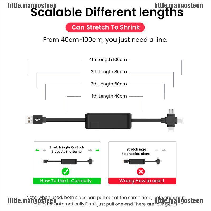 Dây cáp sạc dữ liệu USB loại C micro USB 4 trong 1 thu gọn được cho điện thoại