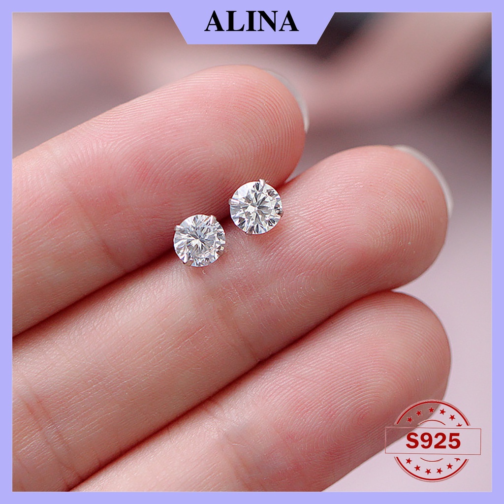 Bông Tai Bạc Ta Đá CZ 6A Chuẩn 120 Lát Cắt Siêu Lấp Lánh Không ố Không mờ Khuyên Nụ Trắng Đen Đơn Giản Alina