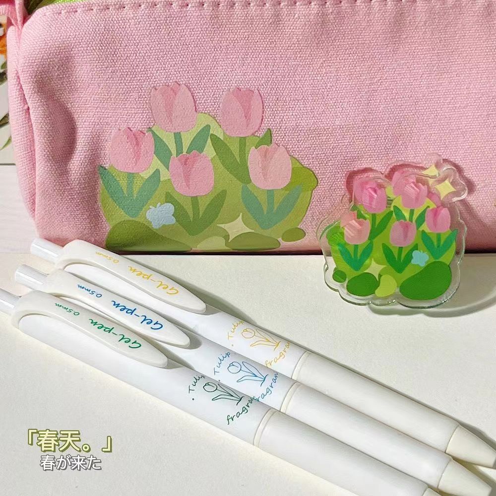 Bút Mực Gel Ngòi 0.5mm Hình Hoa Tulip Màu Đen